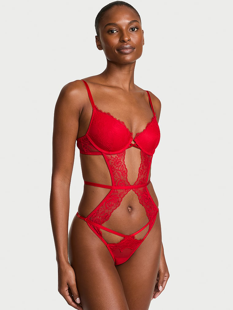 Rose Lace Lightly Lined Strappy Teddy
