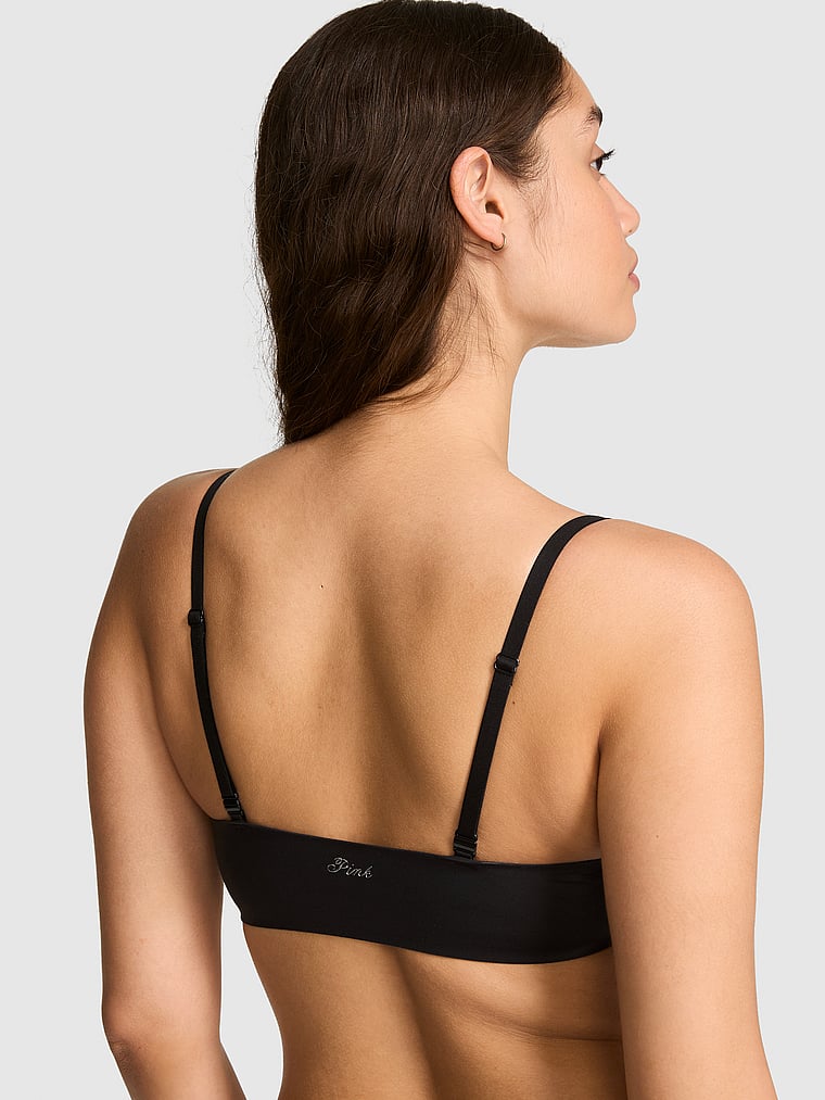 PINK Marshmallow Unlined Wireless Comfy Bralette, Black, onModelBack, 2 of 3