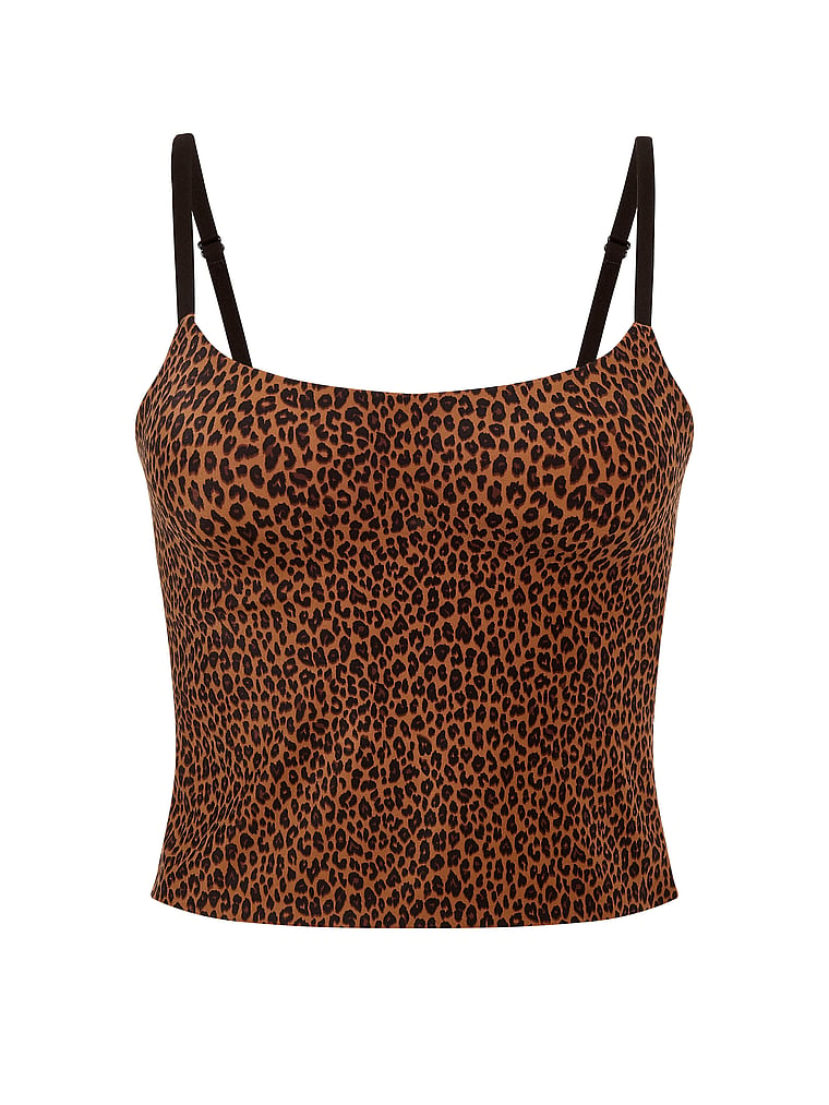 PINK Marshmallow Lightly Lined Wireless Comfy Cami, Caramel Leopard, offModelFront, 3 of 3