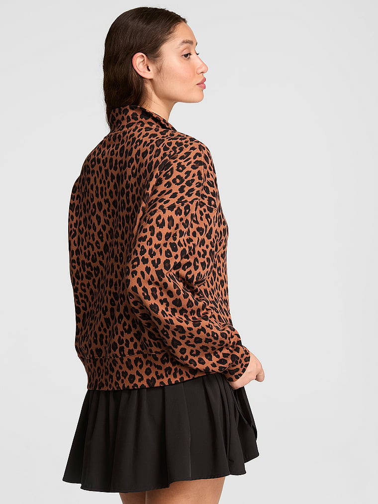 PINK Campus Fleece™ Snap-Up Sweatshirt, Leopard, onModelBack, 2 of 3