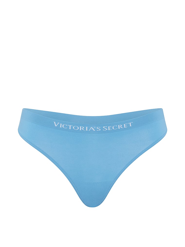 Victoria's Secret, Seamless Seamless Thong Panty, Icy Pond Blue, offModelFront, 3 of 3