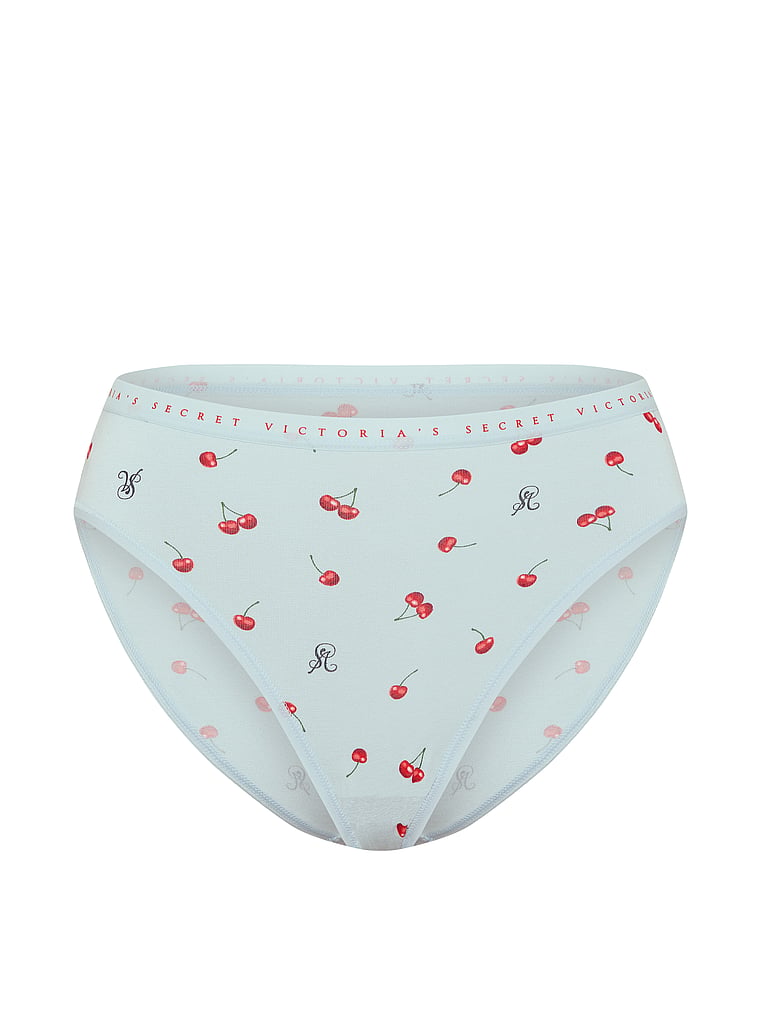 Victoria's Secret, Victoria's Secret Stretch Cotton High-Leg Brief Panty, Linen Blue Cherries, offModelFront, 3 of 3