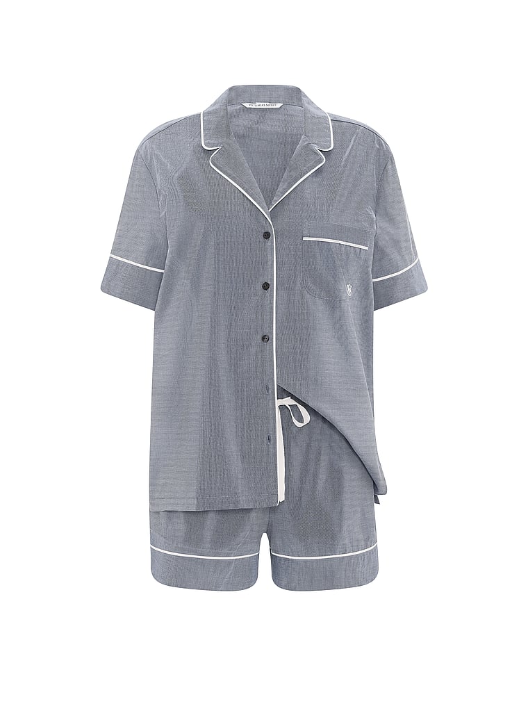 Victoria's Secret, Victoria's Secret Heritage Cotton Short Pajama Set, Monaco Blue, offModelFront, 3 of 4