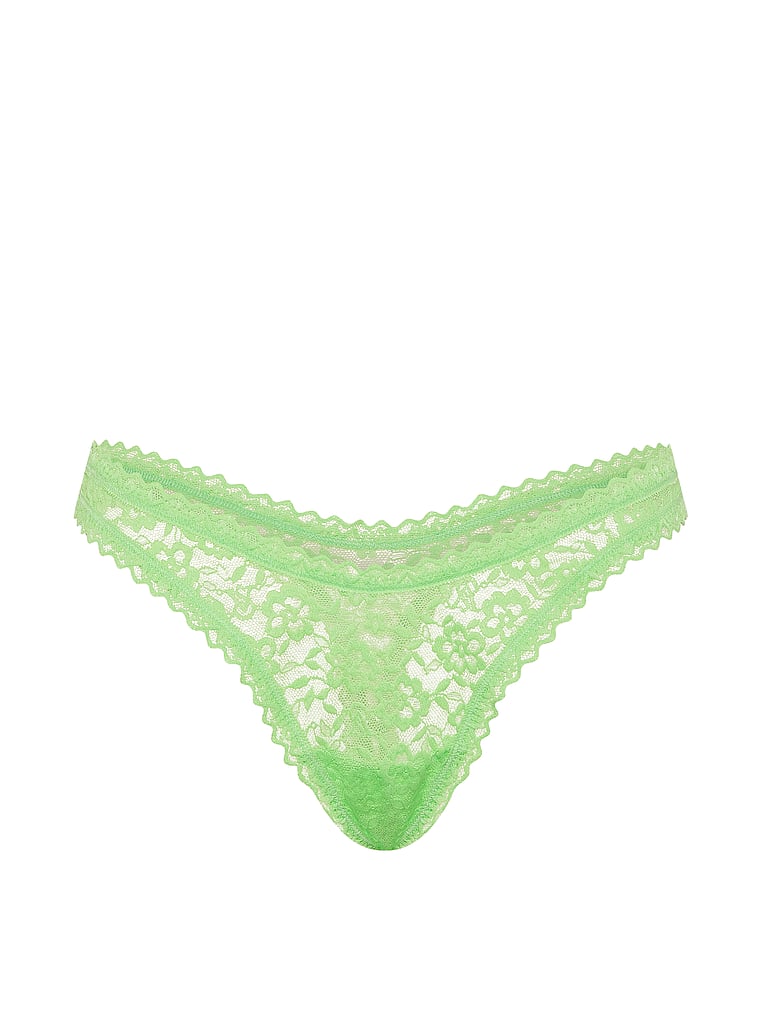 Victoria's Secret, The Lacie Lace Ultra-Mini Scoop Thong Panty, Green Pistachio , offModelFront, 3 of 3