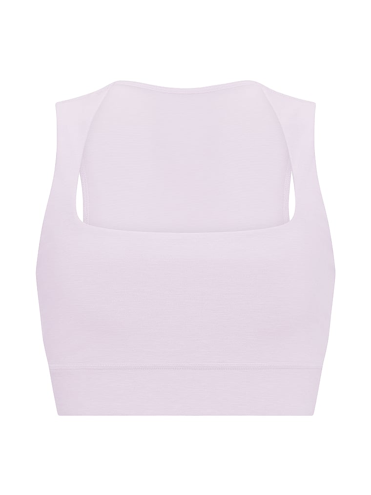 Victoria's Secret, VSX VSX New Essential Square-Neck Longline Sports Bra, Purple Whisper, offModelFront, 4 of 4