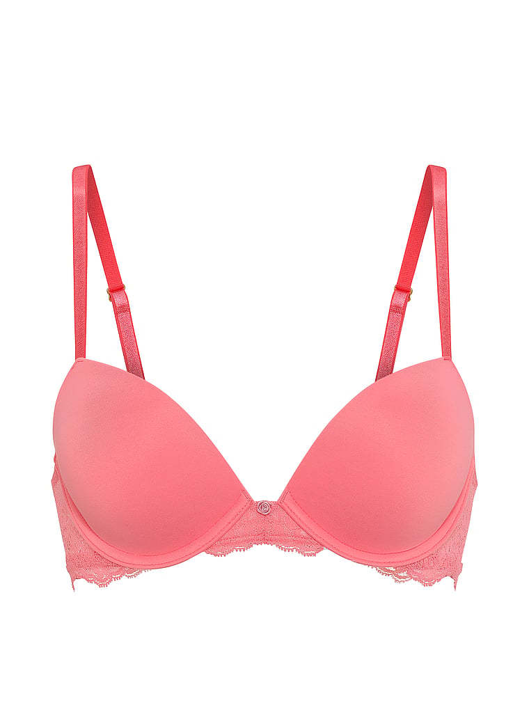 Victoria's Secret, Dream Angels Lace Push-Up Bra, Wild Salmon, offModelFront, 3 of 4
