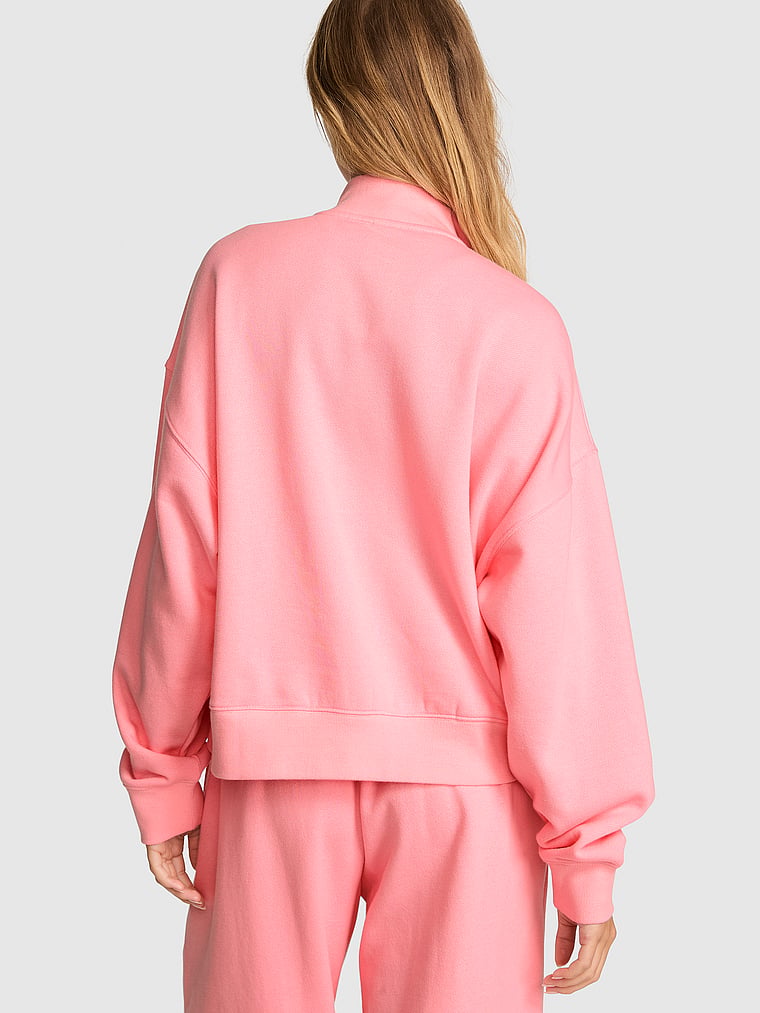 PINK Campus Fleece™ Snap-Up Sweatshirt, Pink Sky, onModelBack, 2 of 3 Mari is 5'7" or 170cm and wears Small