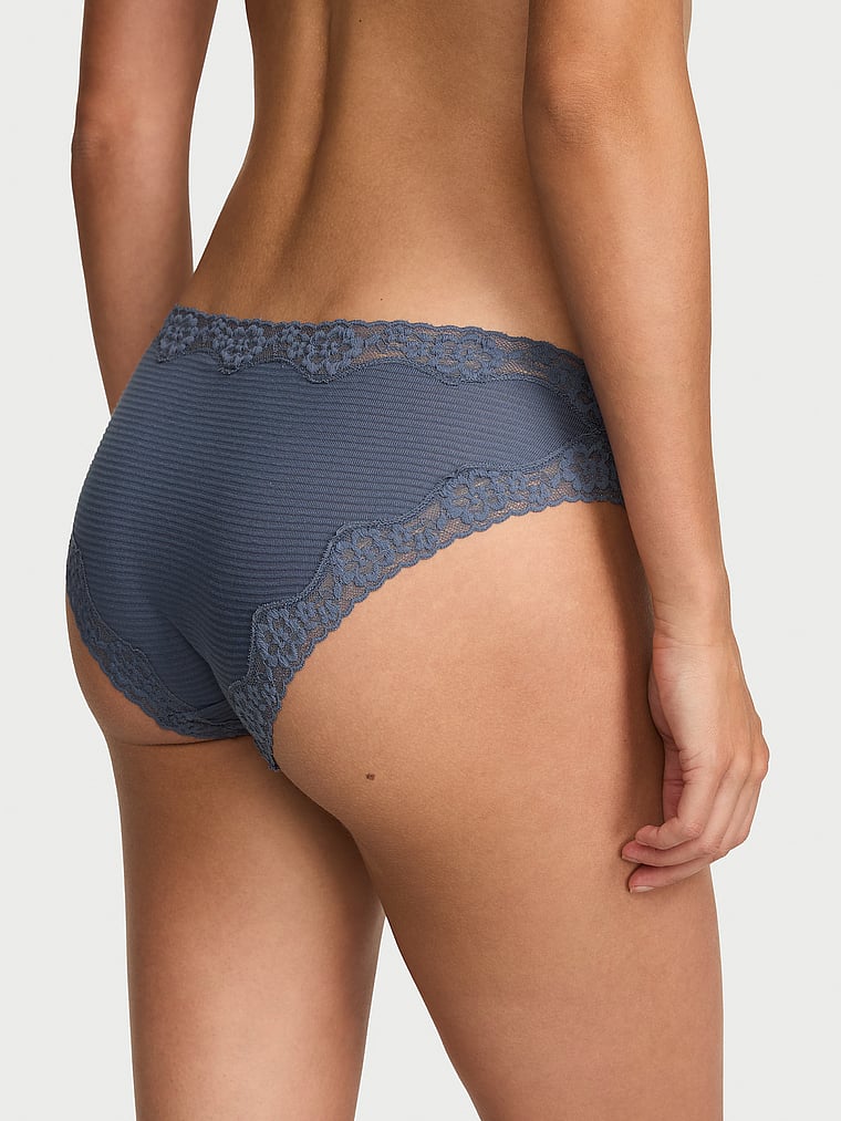 Victoria's Secret, Lace Trim Cotton Lace-Waist Bikini Panty, Bluestream, onModelBack, 2 of 3 Maia is 5'9" and wears Small