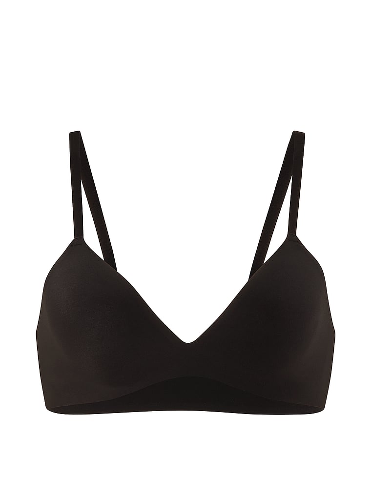 PINK Marshmallow Unlined Wireless Comfy Bralette, Black, offModelFront, 3 of 3