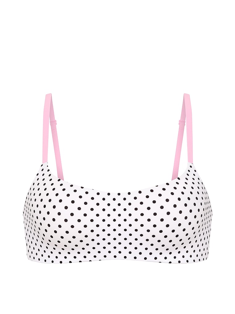 PINK Marshmallow Lightly Lined Wireless Comfy Bra, White & Black Dot Print, offModelFront, 3 of 4