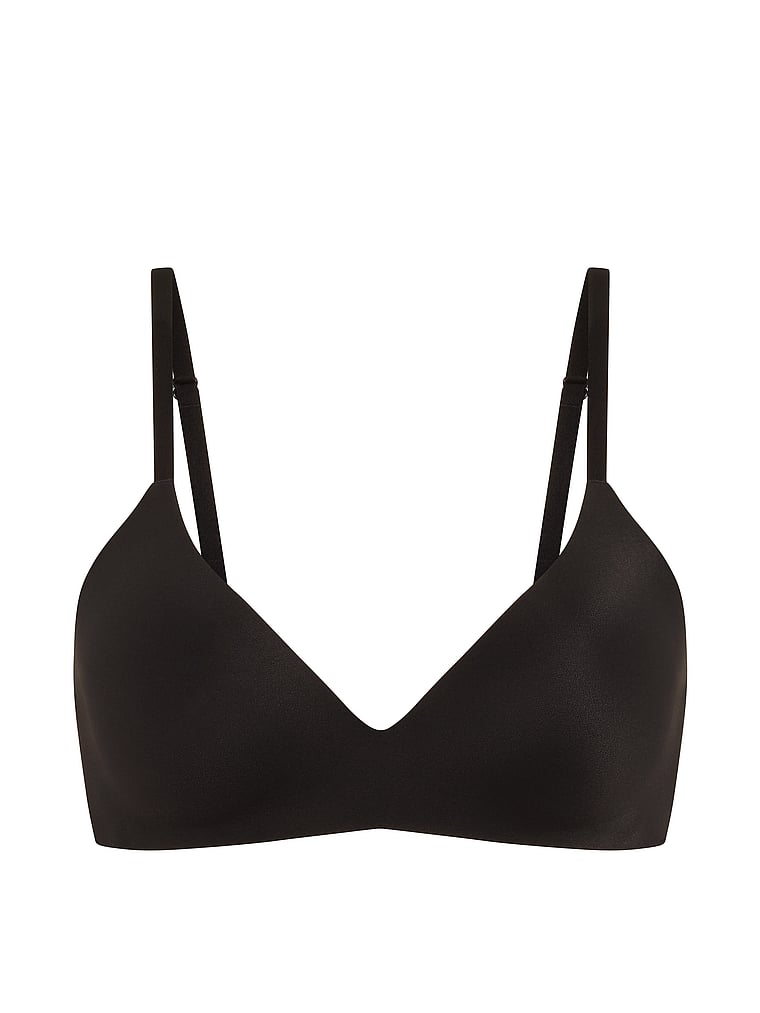 PINK Marshmallow Push-Up Wireless Comfy Bra, Black, offModelFront, 4 of 5