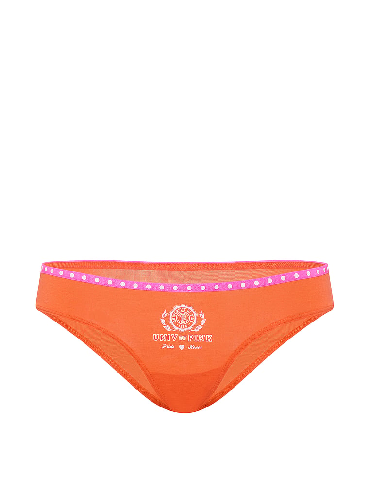PINK Cotton Ultra Low-Rise Tanga Panty, Half Baked with Univ. of PINK Graphic, offModelFront, 3 of 3