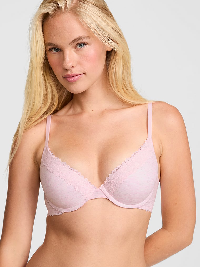PINK Wear Everywhere™ Push-Up Bra, Heather Petal Pink, onModelFront, 1 of 3