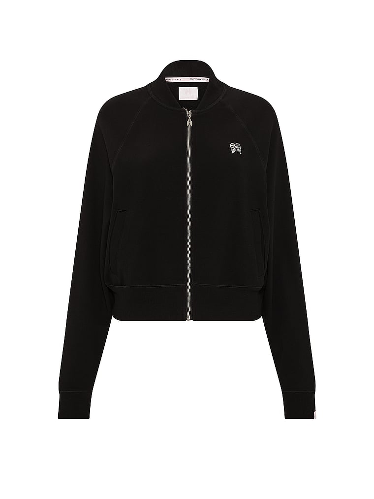 Victoria's Secret, Angel Essentials Off-Duty Terry Bomber Jacket, Black, offModelFront, 3 of 3