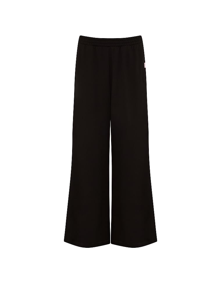 Victoria's Secret, Angel Essentials Off-Duty Terry Extra-Wide-Leg Sweatpant, Black, offModelFront, 4 of 4