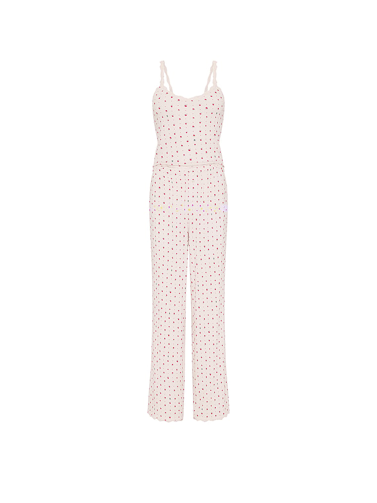 Victoria's Secret, Victoria's Secret Pointelle Rib Tank & Pant Set, Coconut White Ditsy Floral, offModelFront, 3 of 3