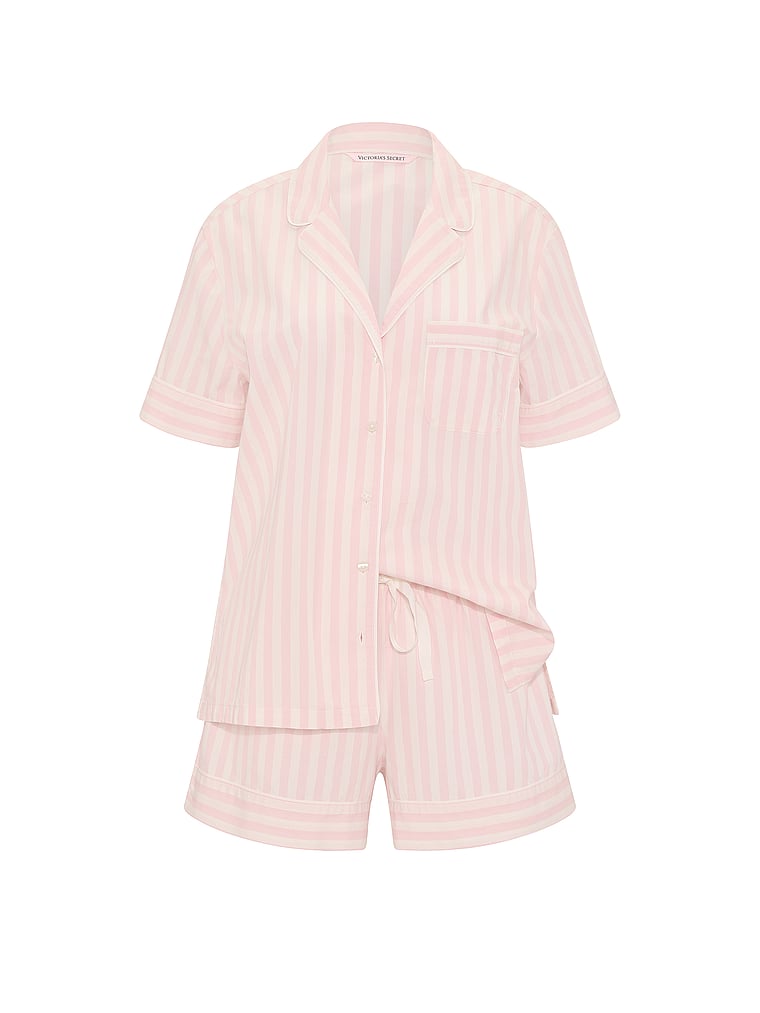 Victoria's Secret, Victoria's Secret Heritage Cotton Short Pajama Set, Iconic Pink Stripes, offModelFront, 4 of 5
