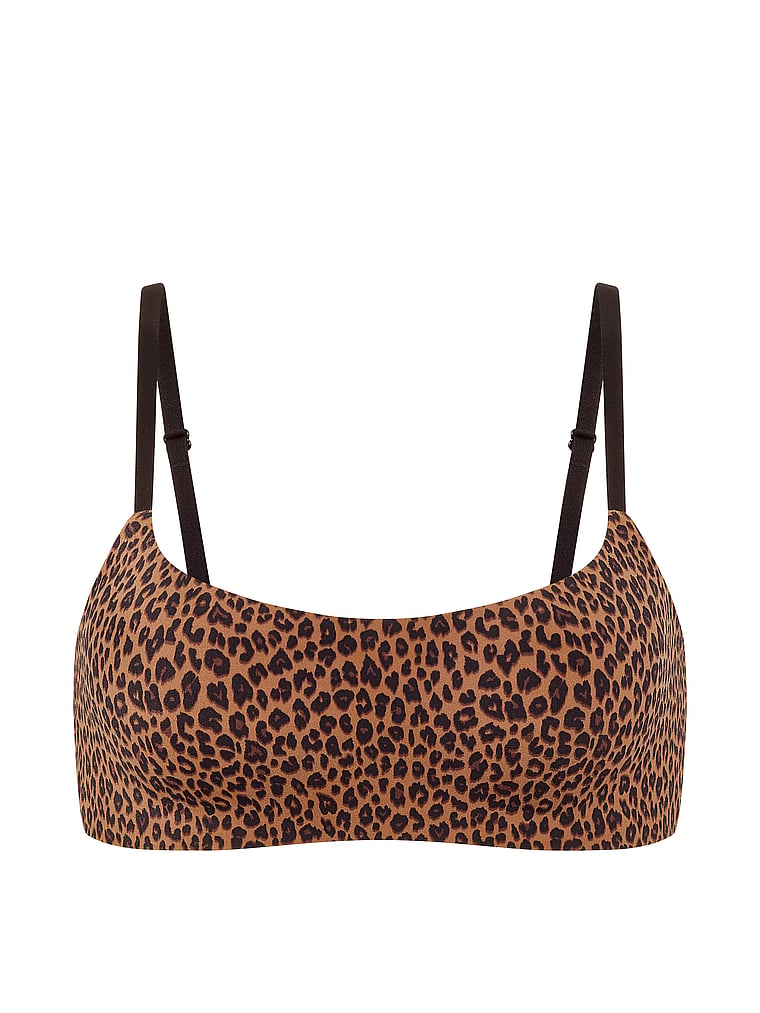 PINK Marshmallow Lightly Lined Wireless Comfy Bra, Caramel Leopard, offModelFront, 4 of 4