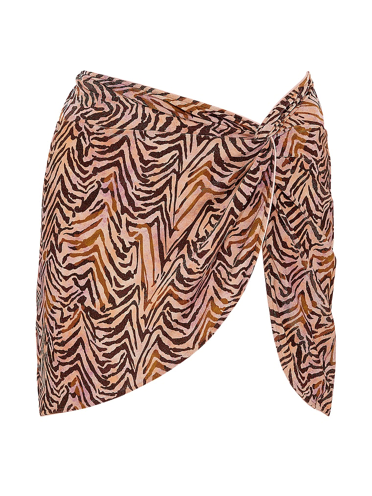 Victoria's Secret, Victoria's Secret Swim Beachwear Shimmer Shirred Mini Skirt, Brown Zebra, offModelFront, 3 of 3