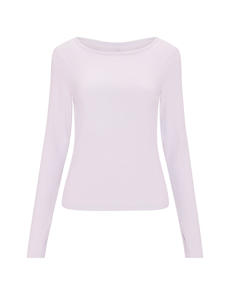 Victoria's Secret, VSX VSX New Essential Long-Sleeve Open-Back Tee, Purple Whisper, offModelFront, 4 of 4