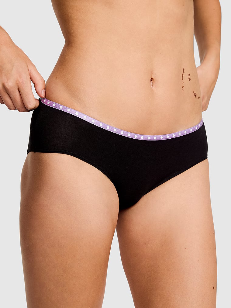 PINK Logo Cotton Hiphugger Panty, Black with Love PINK 86 Graphic, onModelBack, 2 of 3
