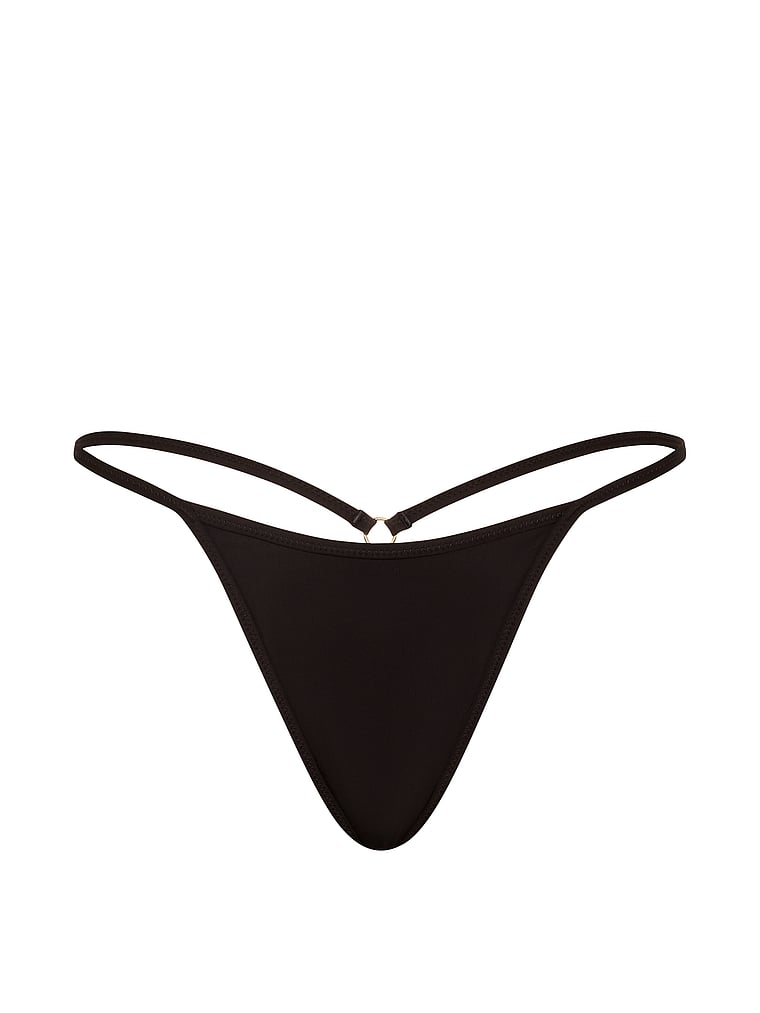Victoria's Secret, Victoria's Secret Swim Micro String Thong Bikini Bottom, Pure Black, offModelFront, 3 of 3
