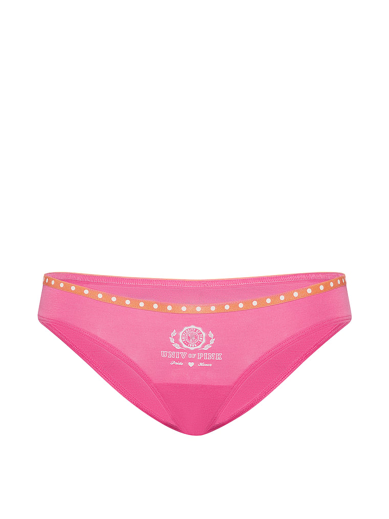 PINK Cotton Ultra Low-Rise Tanga Panty, Sizzling Strawberry with Univ. of PINK Graphic, offModelFront, 3 of 3