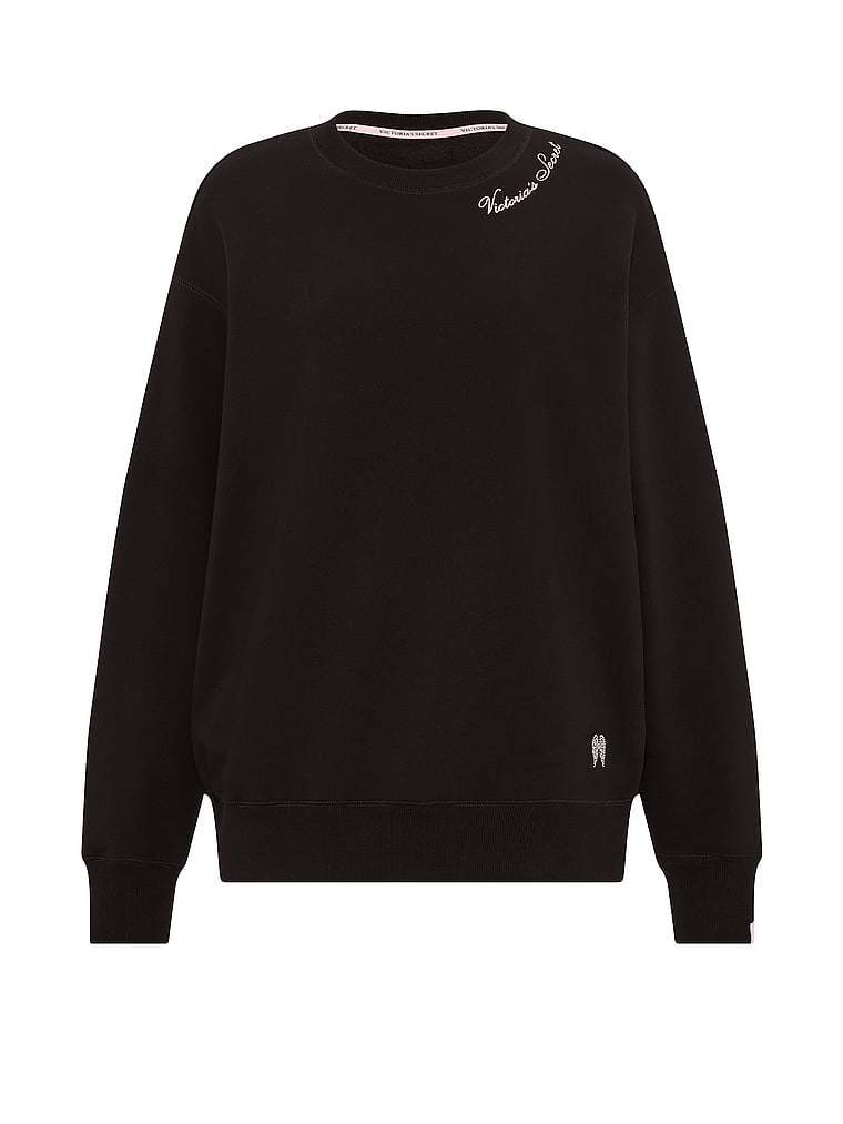 Victoria's Secret, Angel Essentials Iconic Fleece Crewneck Sweatshirt, Black, offModelFront, 3 of 4