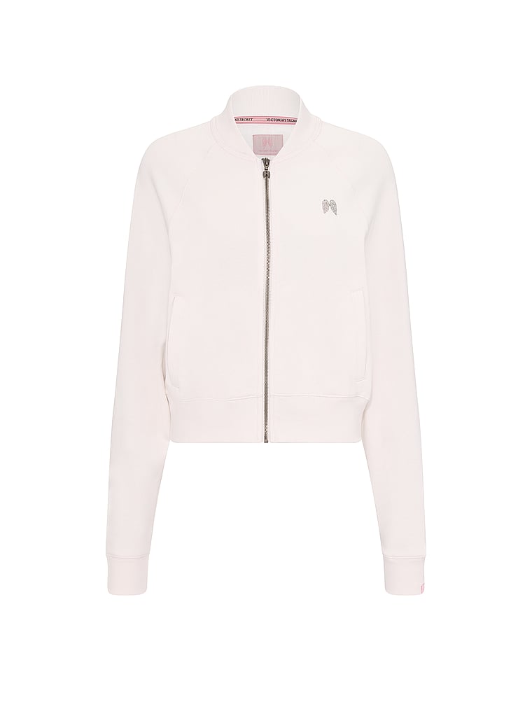 Victoria's Secret, Angel Essentials Off-Duty Terry Bomber Jacket, Coconut White, offModelFront, 3 of 3