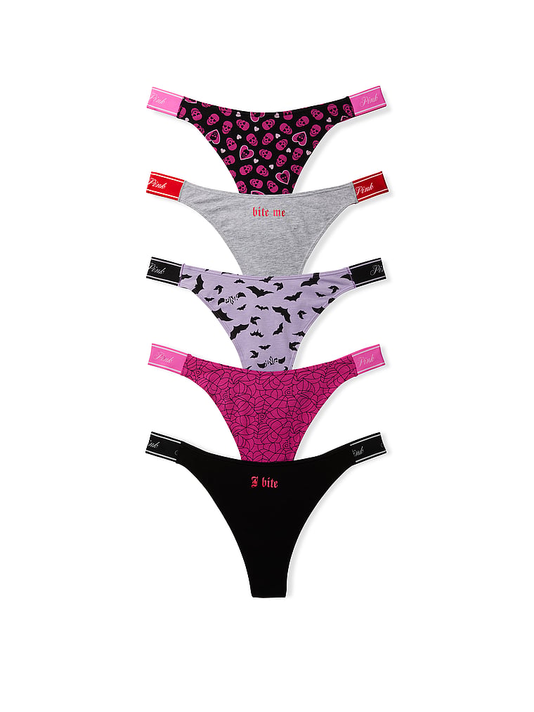 PINK 5-Pack Logo Cotton High-Leg Thong Panties, Halloween Pack, offModelFront, 1 of 1