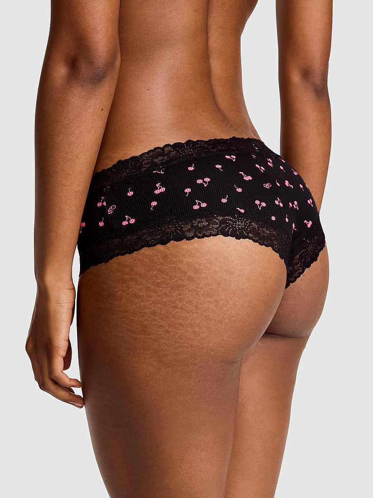 PINK PINK Wink™ Lace-Trim Cotton Cheeky Panty, Black Cherry , onModelBack, 2 of 3