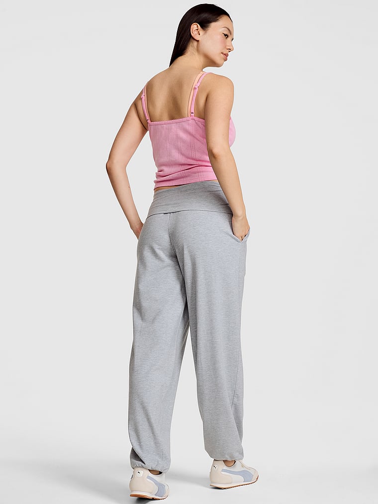 PINK All-Day Cotton™ Foldover Jogger Pants, Heather Grey, onModelBack, 2 of 3