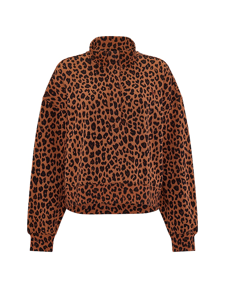 PINK Campus Fleece™ Snap-Up Sweatshirt, Leopard, offModelFront, 3 of 3