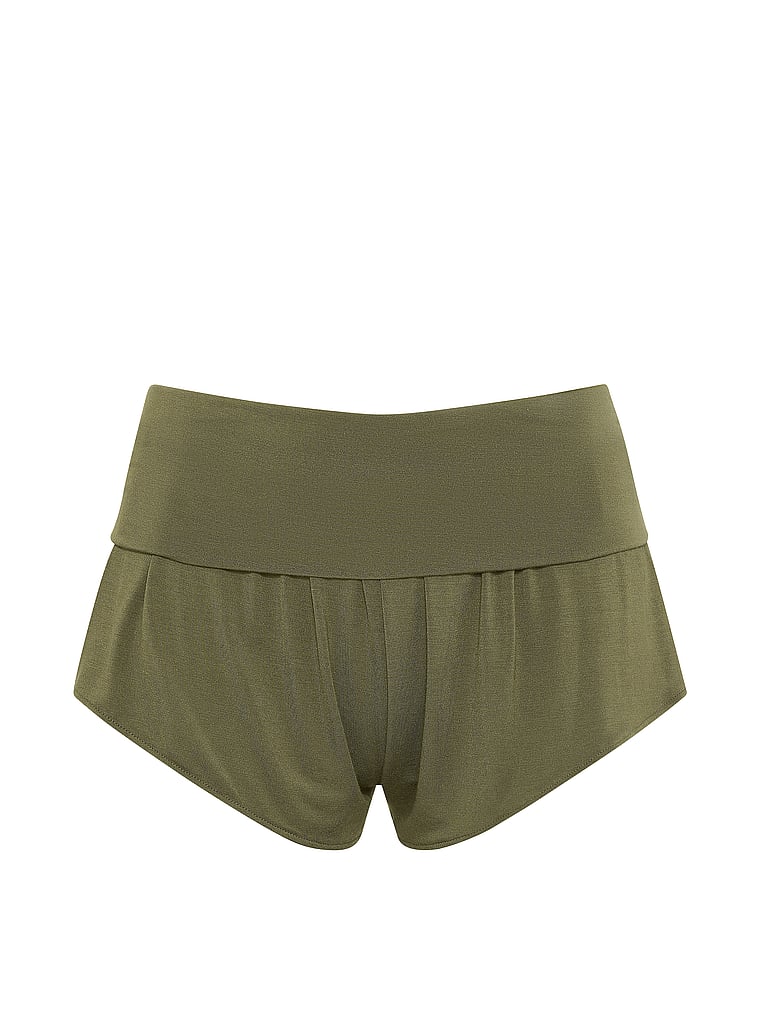PINK 24/7 Lounge Modal Flutter Micro Shorts, Artichoke Green, offModelFront, 4 of 5