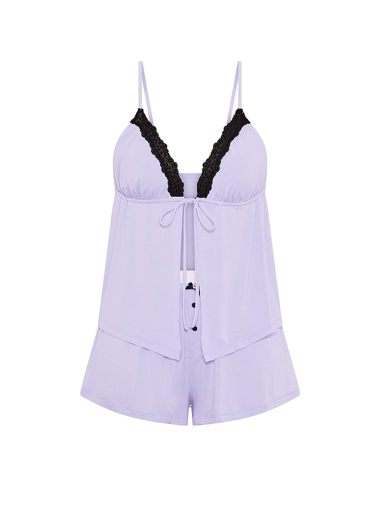PINK GRWPINK™ Modal Lace-Trim Flyaway Cami & Shorts Pajama Set, Sweet Lavender, offModelFront, 3 of 3