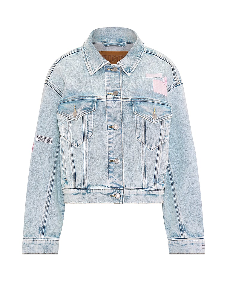 PINK Denim by PINK Boyfriend Trucker Jacket, Light Wash, offModelFront, 4 of 5