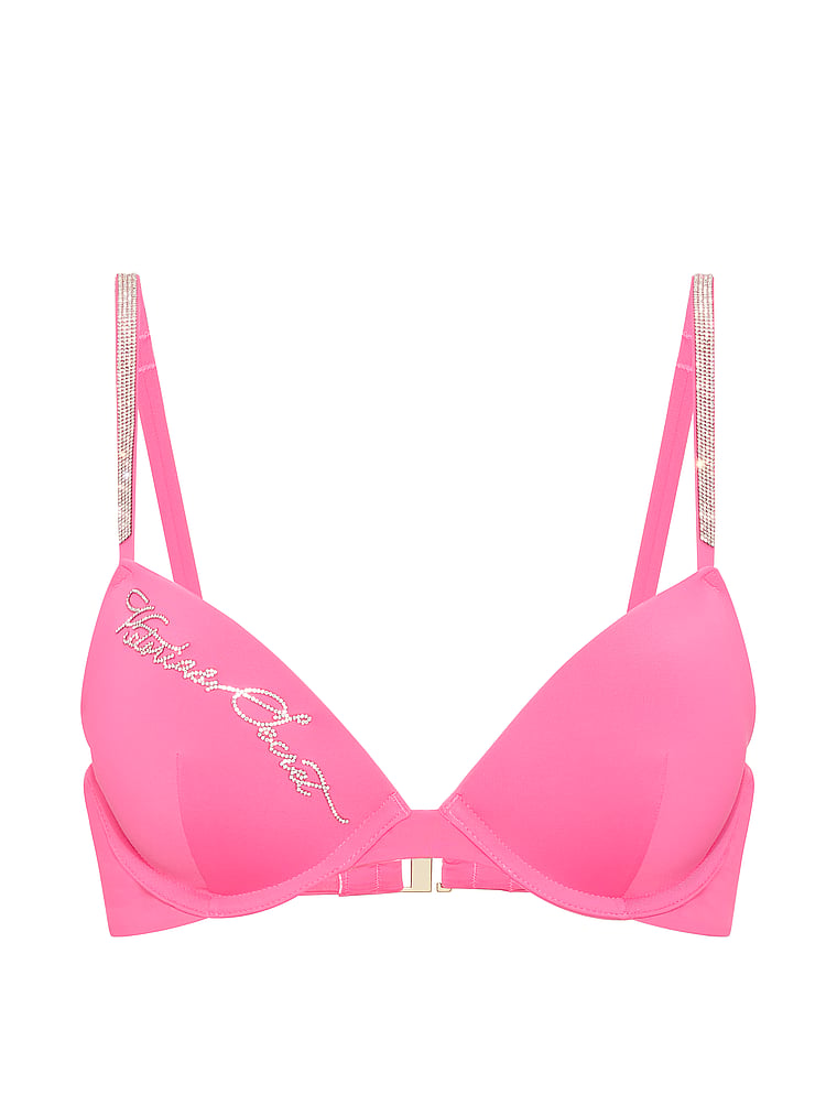 Victoria's Secret, Victoria's Secret Swim Very Sexy Shine Strap Script Push-Up Bikini Top, Bombshell Pink, offModelFront, 4 of 5