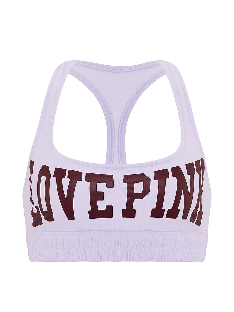 PINK Cotton Dorm Fleece Unlined Racerback Bralette, Sweet Lavender With Logo, offModelFront, 4 of 4