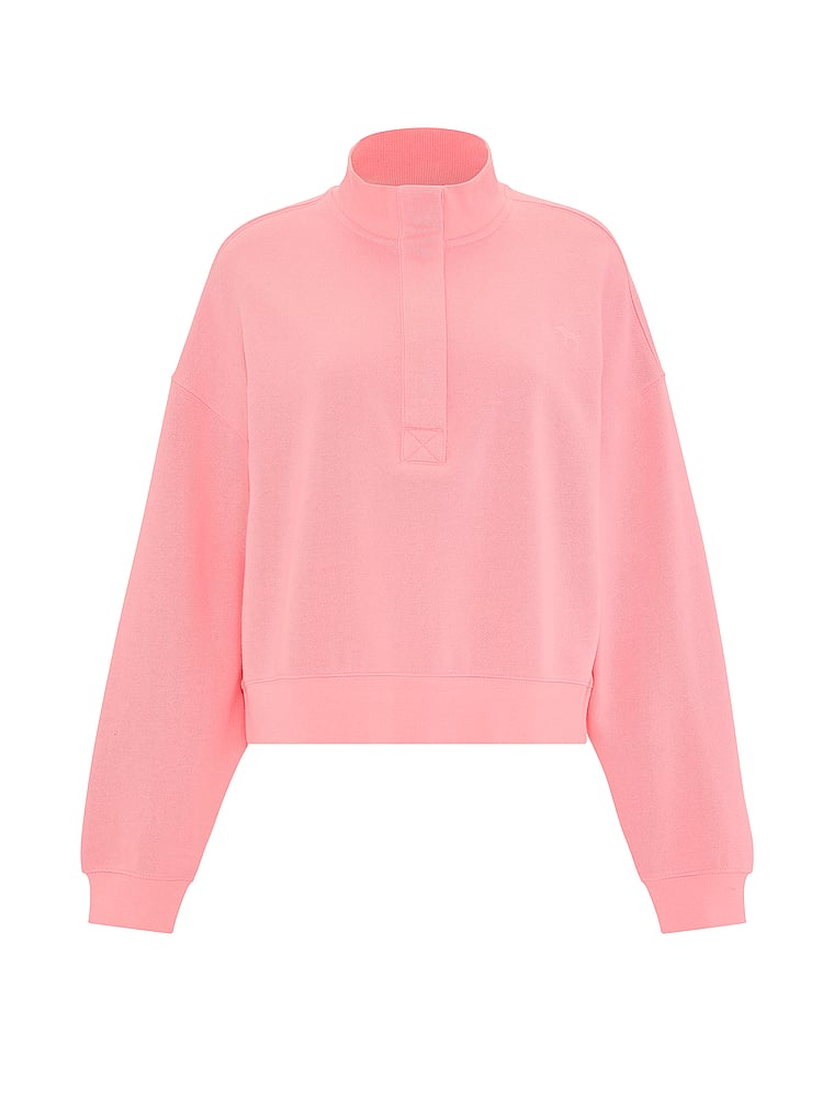 PINK Campus Fleece™ Snap-Up Sweatshirt, Pink Sky, offModelFront, 3 of 3
