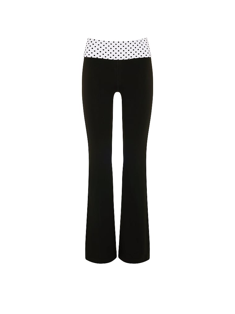 PINK All-Day Cotton™ Foldover Flare Leggings, Pure Black Polka Dots, offModelFront, 4 of 4