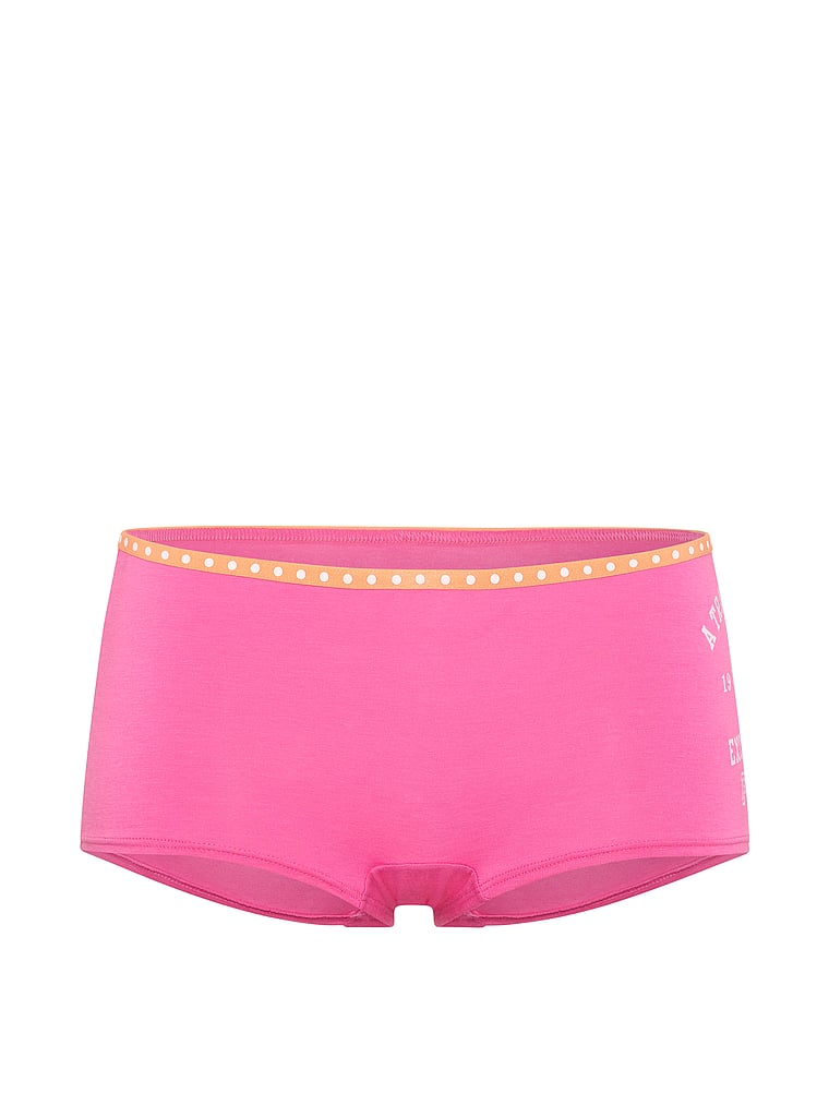 PINK Lacie Logo Boyshort Panty, Sizzling Strawberry with Univ. Tradition Graphic, offModelFront, 3 of 3