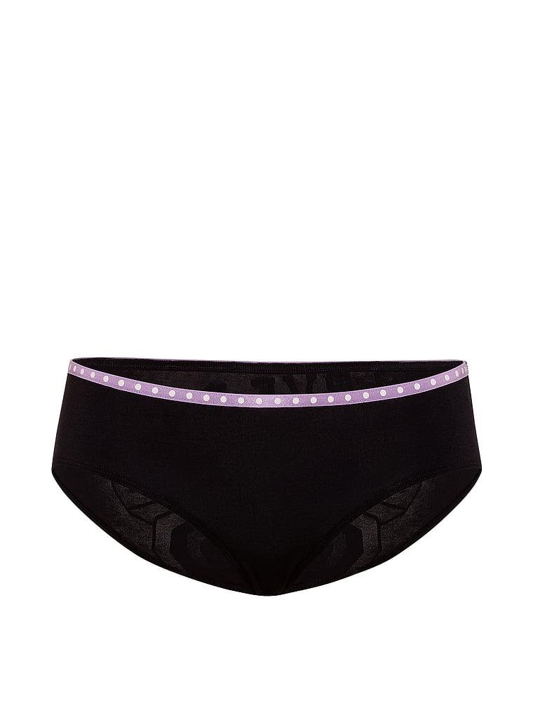 PINK Logo Cotton Hiphugger Panty, Black with Love PINK 86 Graphic, offModelFront, 3 of 3