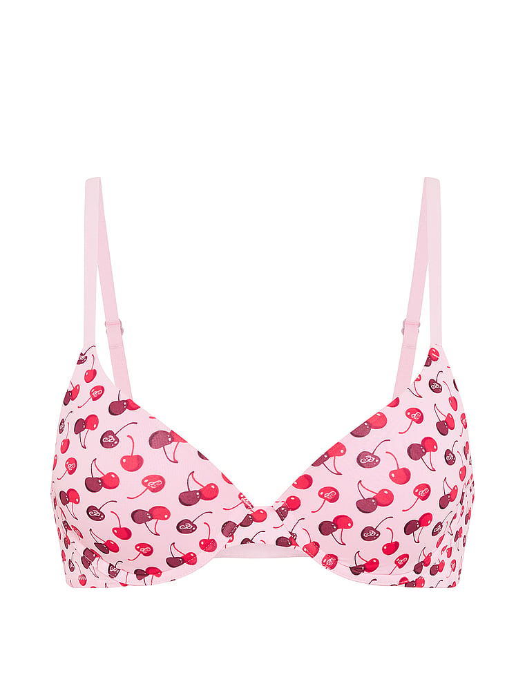 PINK Wear Everywhere™ Push-Up Bra, Pink Tulip Cherry Print, offModelFront, 3 of 4