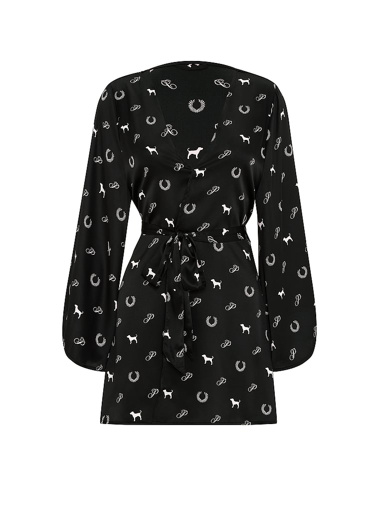 PINK GRWPINK™ Satin Robe, Black Heritage Print, offModelFront, 3 of 3