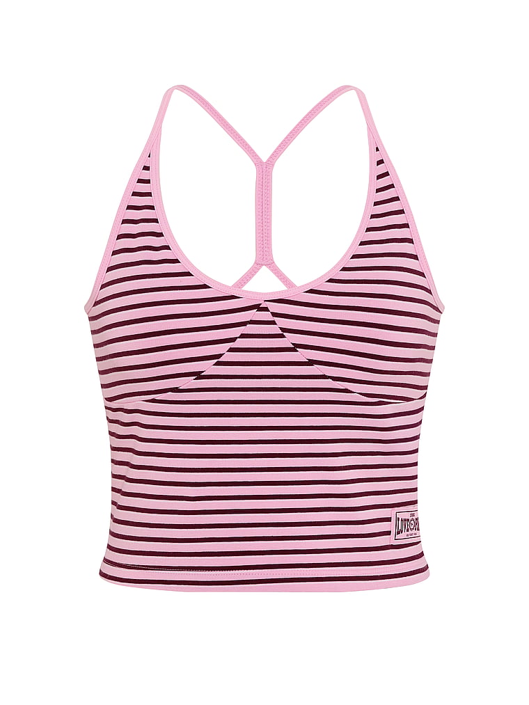 PINK All-Day Cotton™ Racerback Bra Tank, Pink Stripe, offModelFront, 4 of 4