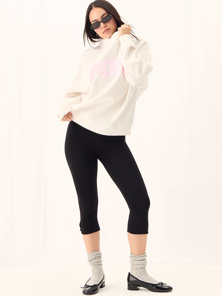 PINK Campus Fleece™ Oversized Mock-Neck Sweatshirt, Cozy White, onModelSide, 3 of 4
