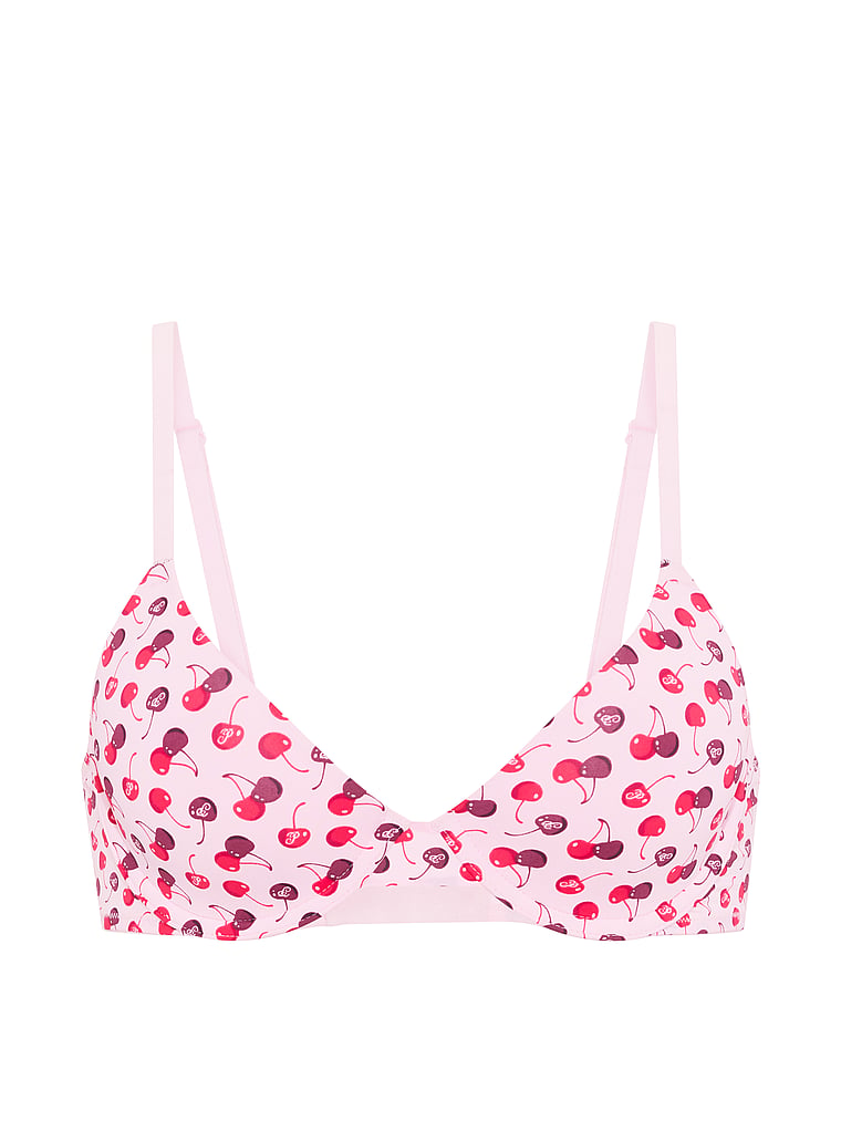 PINK Wear Everywhere™ Lightly Lined Full Coverage T-Shirt Bra, Pink Tulip Cherry Print, offModelFront, 3 of 3