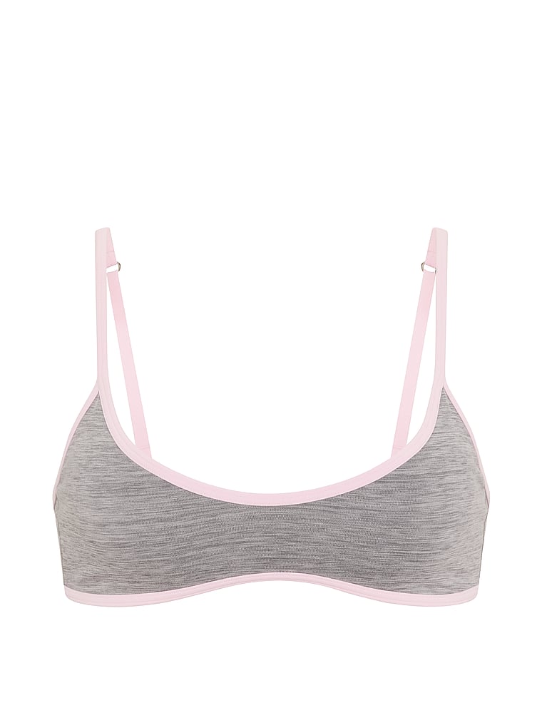 PINK PINK Relay™ Micro Scoop Bra, Night Owl Grey Marl With Pink Tulip, offModelFront, 3 of 3