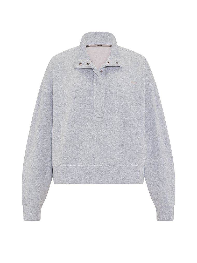 PINK Campus Fleece⢠Snap-Up Sweatshirt, Heather Grey, offModelFront, 3 of 3