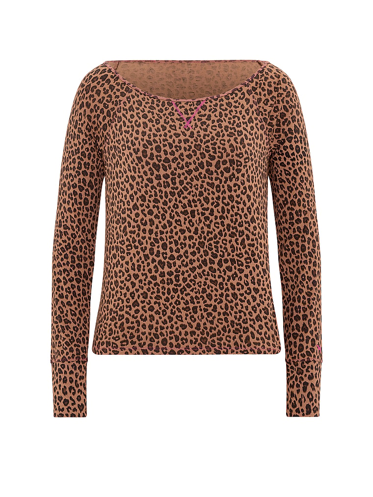 PINK 24/7 Lounge Modal Off-The-Shoulder Top, Carmel Leopard, offModelFront, 4 of 4